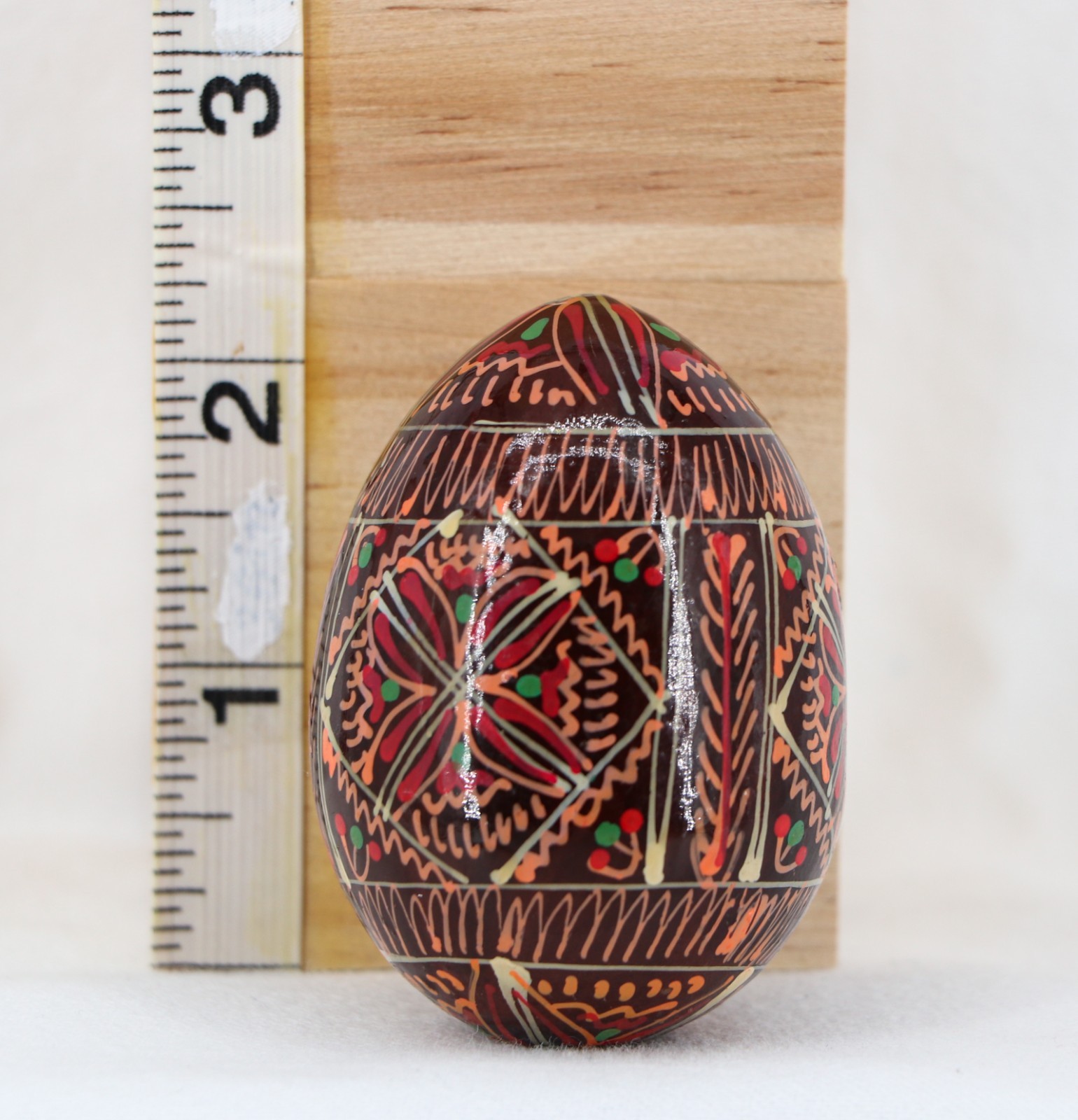 Ukrainian Pysanky Hand Painted Wooden Egg Wood Stand Traditional Floral Motif