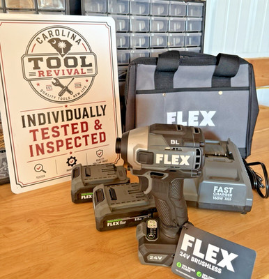 FLEX 24V Impact Driver Kit 2 Batteries Charger Bag Tested Working, FX1371A