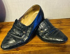 Vintage Sanders Leather Shoes Navy Made In England Mens 9 UK Crocodile