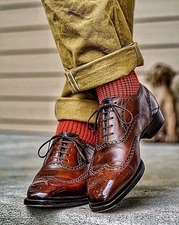 Handcrafted Men's Brown Leather Oxford Wingtip Brogue Lace Up Brogue Formal Shoe