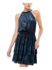 SPEECHLESS Womens Smocked Waist Lined Sleeveless Halter Short Party Dress