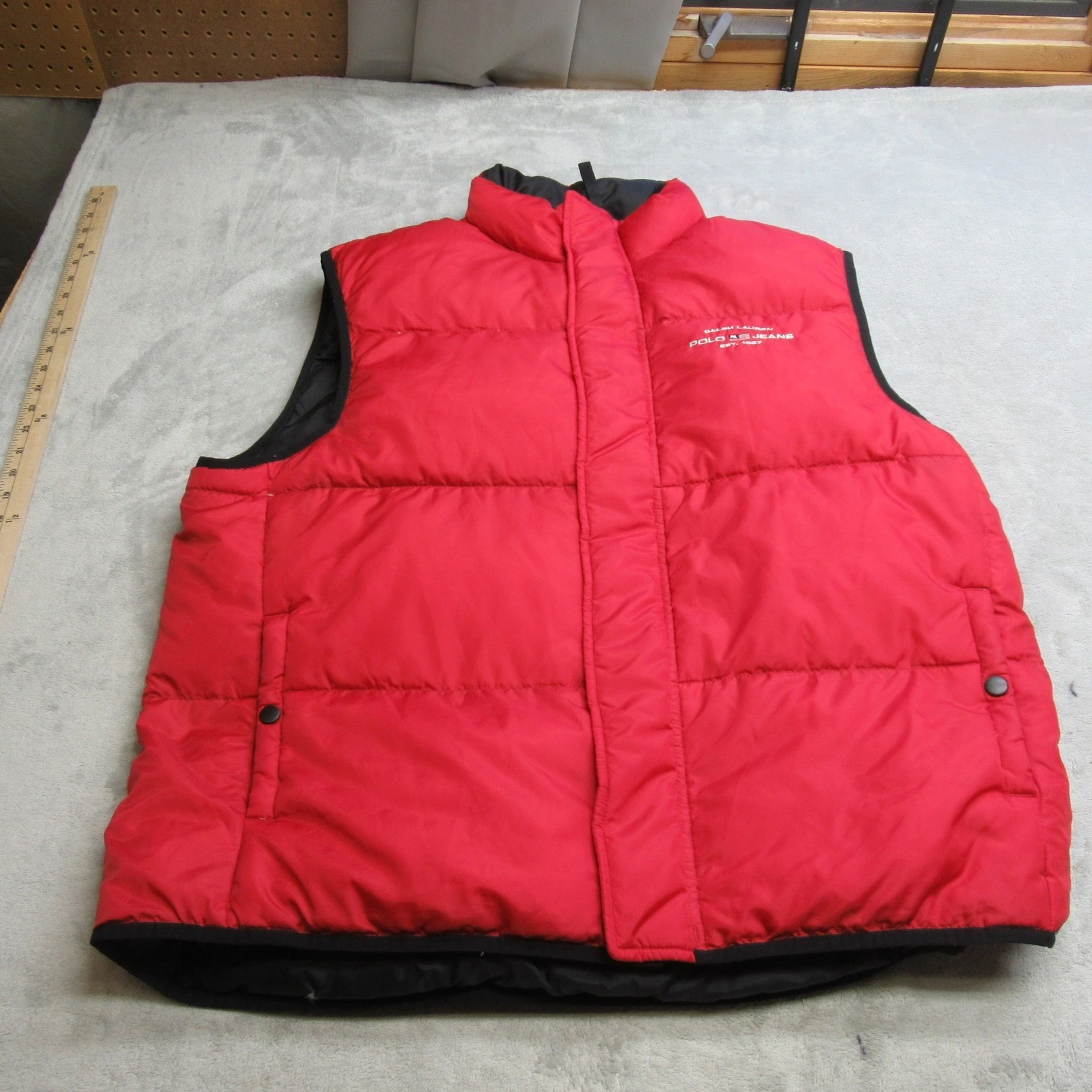 Walph Lauren Polo Jeans Down Vest Mens XL Red Insulated Pack Full Zip Puff THICK
