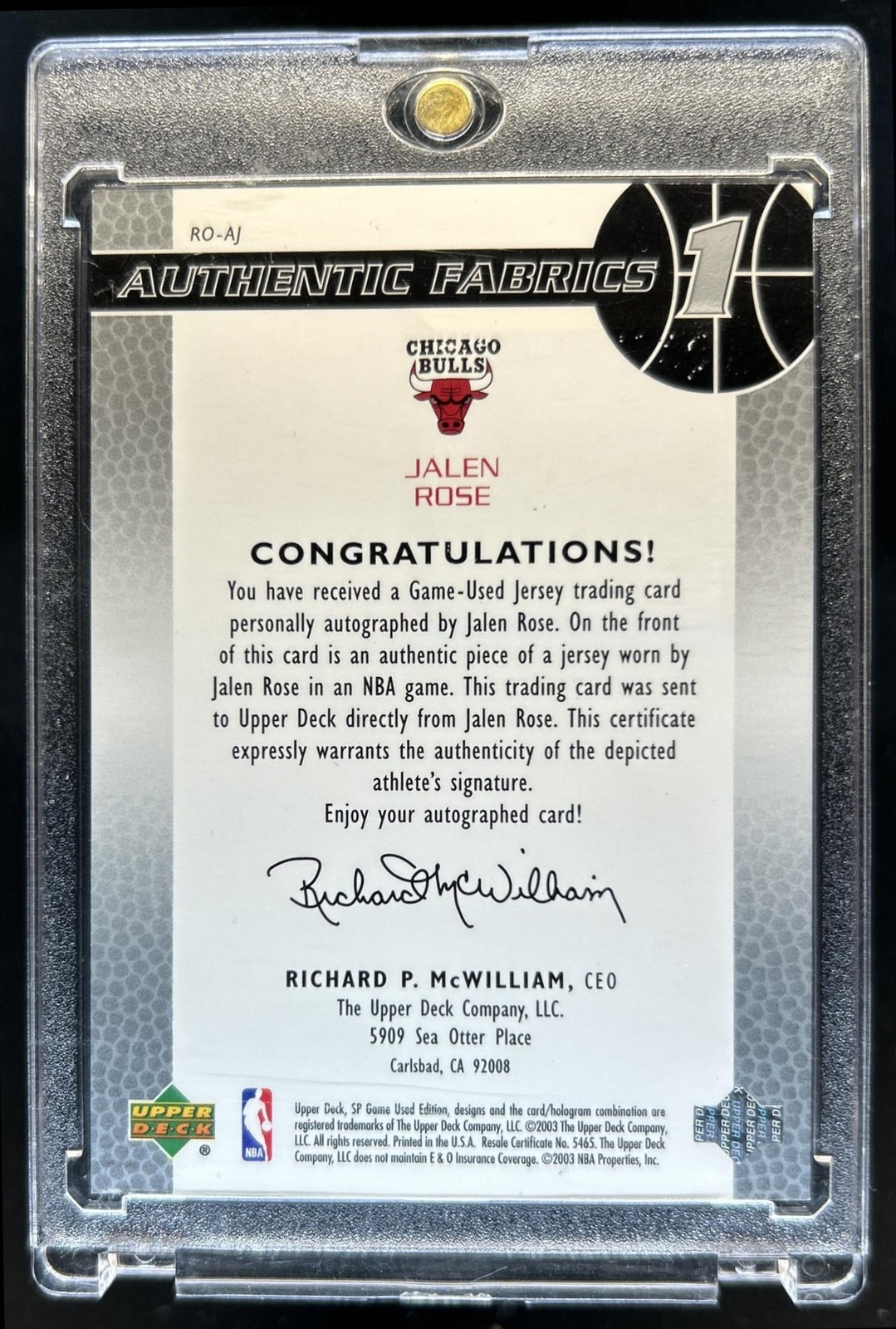 2003-04 SP Game Used Jalen Rose Authentic Fabrics Auto Autograph #/100 Bulls view 2