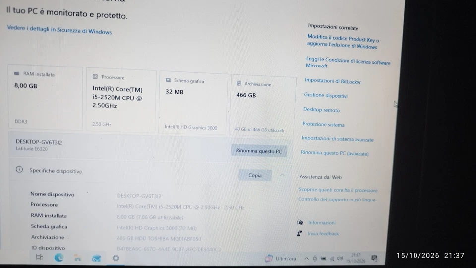 Dell Latitude E6320 · i5-2520M · 8GB · 466GB, foto 3 di 5