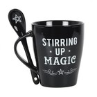 Stirring Up Magic Mug & Spoon Set Black Gothic Witchy Gift Cup New Bone China