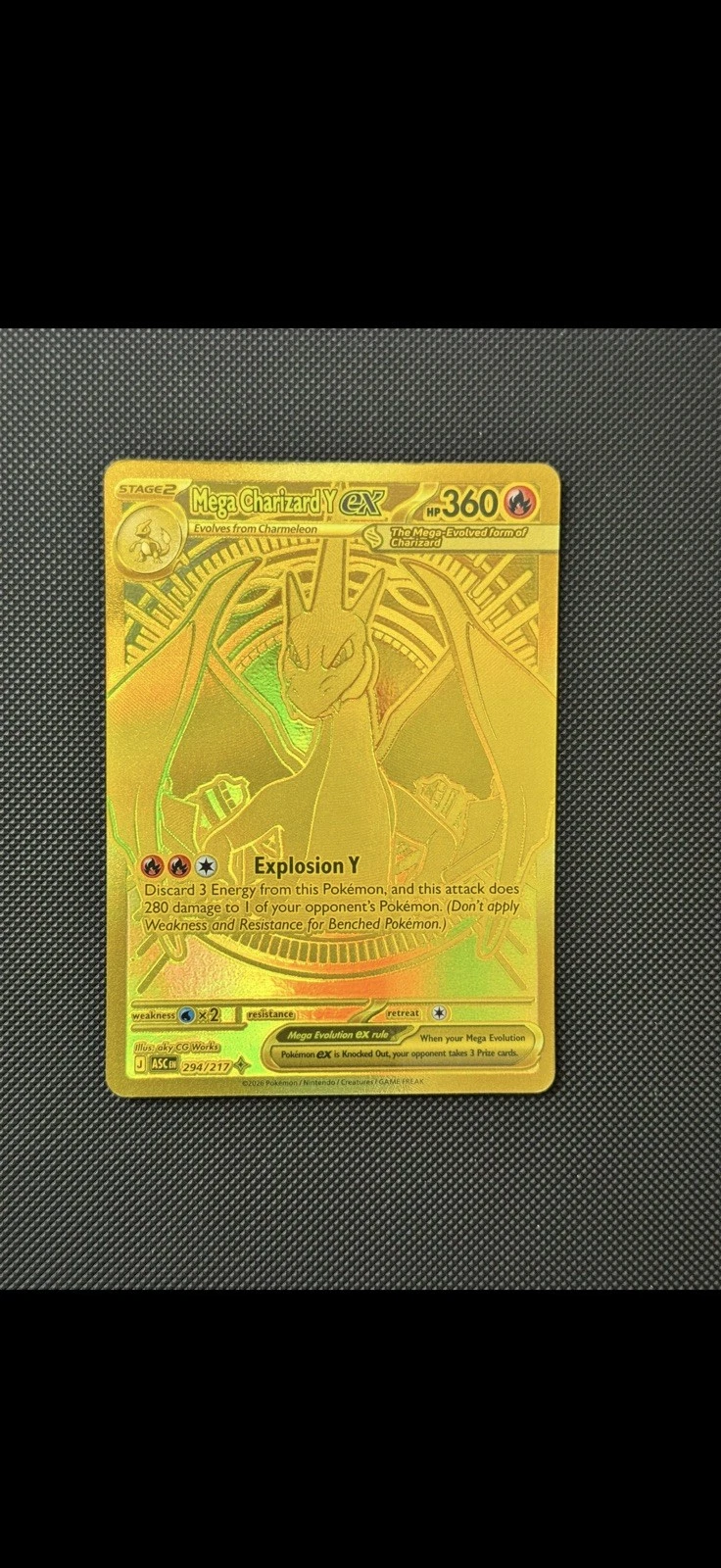 Pokémon Mega Charizard Y ex Gold Full Art Holo Card 294/217 ASC EN EX