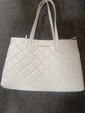 Mario Valentino White Quilted Tote Bag Gold Hardware Designer Shoulder Handbag