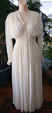 Vintage 30s Sheer Peignoir Negligee Set White Smocked Lace Sleeves Art Deco M