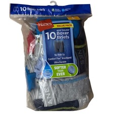 Hanes Boys Tagless Boxer Briefs 10 Pack Value Pack Cool Comfort Size L 12-14