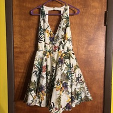 Lulu's - Jungle Dreams Cream Floral Print Skater Dress Sz M
