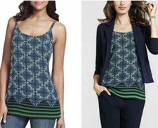 CAbi 107 Small Border Stripe Cami Tank Top Sleeveless Shirt Lined Green Blue