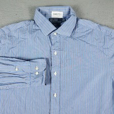 Ralph Lauren Shirt Mens 17.5 Blue Striped Dress Button Up Long Sleeve