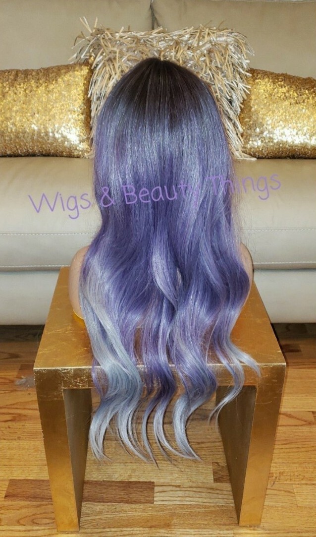 Long Platinum Blonde Purple Lavender Ombre Wig Long Wavy  display picture 1
