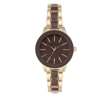 NEW ANNE KLEIN 2 TONE GOLD+BROWN EPOXY,CRYSTALS,BRACELET WATCH AK/2480BNGB