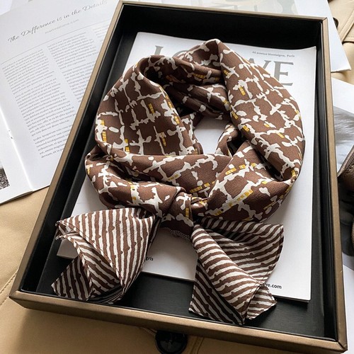 100% Mulberry Silk Long Scarf Women Check Neckerchief Bandana Wrap Tied ...