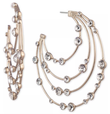 NWT Givenchy Orbital Crystal Gold Layered Large Hoop Statement Drop Earrings