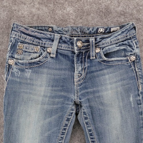 Miss Me Jeans Youth Girls 12 Capri Stretch Light Wash Fade Rhinestones (Altered) - Picture 2 of 13