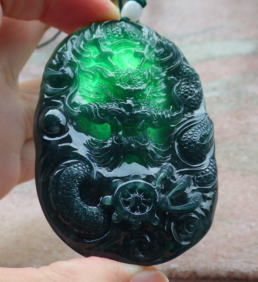 Video Certified Green 100% Natural A Jade jadeite Pendant Dragon