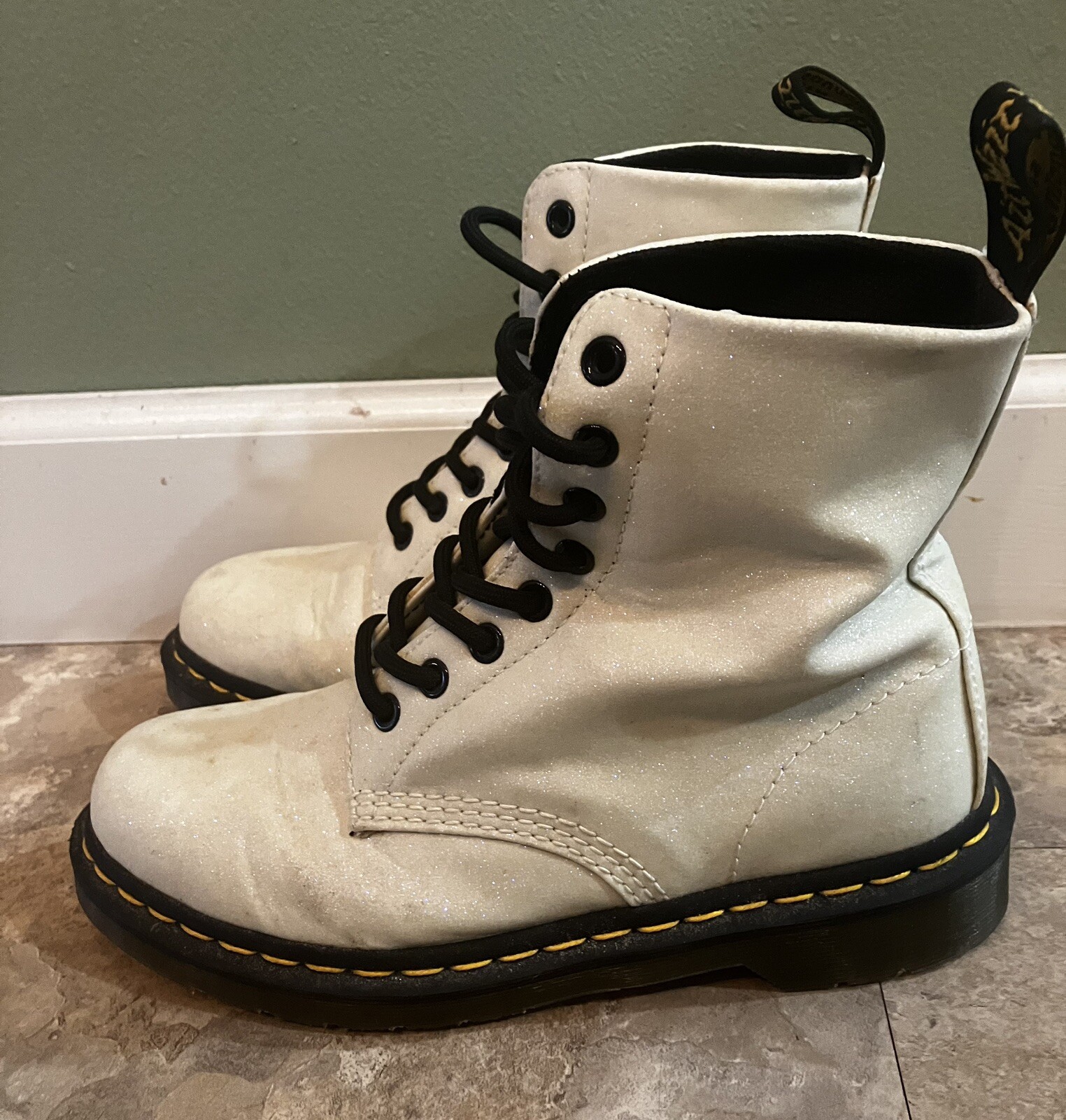 Dr Doc Martens Women’s Sparkle Pascal Glitter Combat Boots White