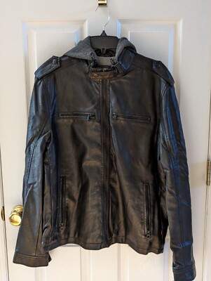 Levi's Men's Black Faux Leather  Biker Hooded Jacket - Size XL NWT LM5KU478