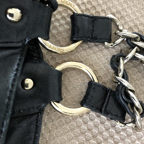 DKNY Tote Shoulder Handbag 1990s Black 100% Kid Leather Y2K Designer Large Size - Picture 13 of 24