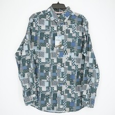 Cremieux Long-Sleeve Shirt L Blue White Geo Print Albini 100 Cotton NWT 125