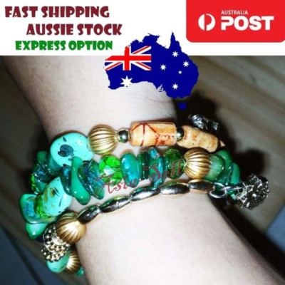 Beads Crystal Charms Bracelets Women Ethnic Imitation Artificial Stone Bangles