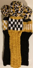 3 HOMEMADE HAND KNIT 10 INCH HYBRID GOLF HEAD COVERS GOLD WHITE BLACK