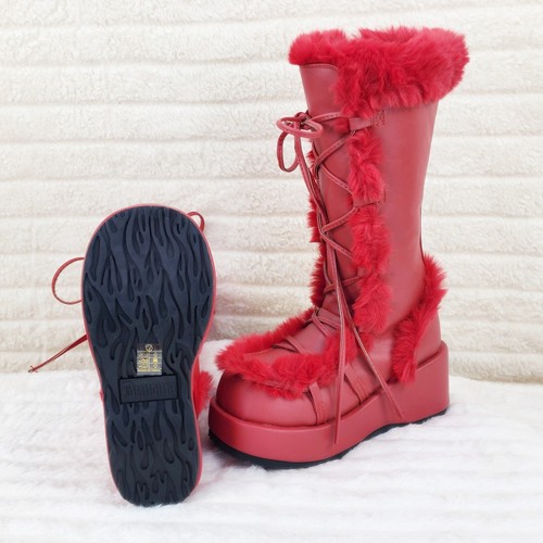 Cubby 311 Stomper Red Mammoth Platform Goth Punk Calf Knee Boots NY DEMONIA - Picture 2 of 11