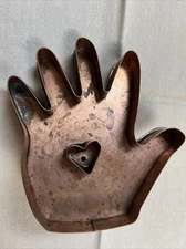 Vtg Michael Bonne Copper Cookie Cutter/Hand and Heart ! Signed.