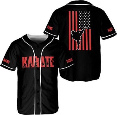 Personalized Karate Baseball Jersey, KarateBoys Men's, KarateAmerican Flag Jerse