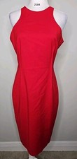 ZARA Woman Red Pin Tuck Front & Back Racerback Midi Fitted BODYCON Dress LARGE