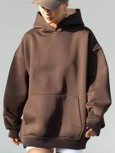 Neu Herbst Damenmode einfacher einfarbiger Hoodie lässig locker Sportshirt - Bild 5 von 29