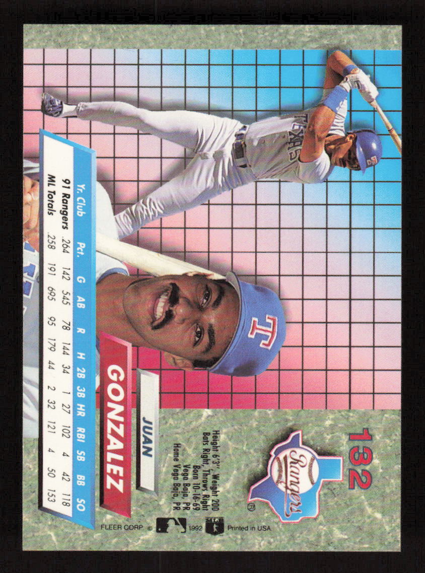ごんざれす 1992 Ultra #132 Juan Gonzalez Texas Rangers | eBay