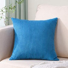 Cozy Striped Corduroy Pillow Covers Super Soft Decorative 24" x 24" Blue
