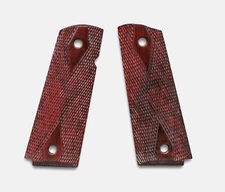 1911 Full Size Grips, Red Cocobolo, Diamond Checkered Bev Bottom Thin