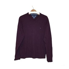 Tommy Hilfiger Mens Cashmere Blend Pullover Sweater Size L Burgundy Long Sleeve