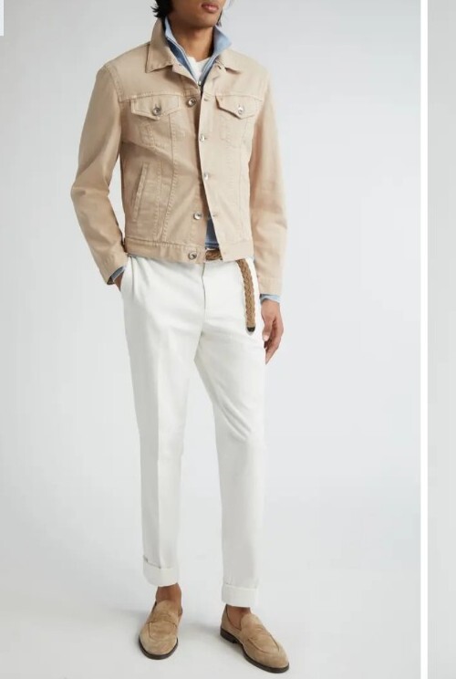 2395$ Brunello Cucinelli - Mens Dyed Beige Denim Trucker