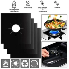 4pcs Gas Range Stove Top Burner Cover Protector Reusable Liner Clean  Non-stick