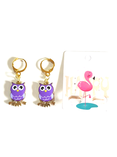 🦉Sweet Purple Enamel Owl Gold Plated Earrings🦉 - Picture 3 of 9
