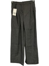 Zara Womens Dress Pants Small S Black Wide Leg High Rise Trousers 9109/591 NWT