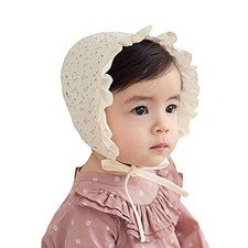 Baby Girl Toddlers Breathable Lacy Bonnet Eyelet Cotton Medium Pale Yellow-3