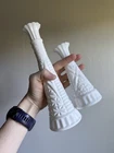 VTG Set of 2 Anchor Hocking Stars and Bars Milk Glass Bud Vases 6” & 9” MCM