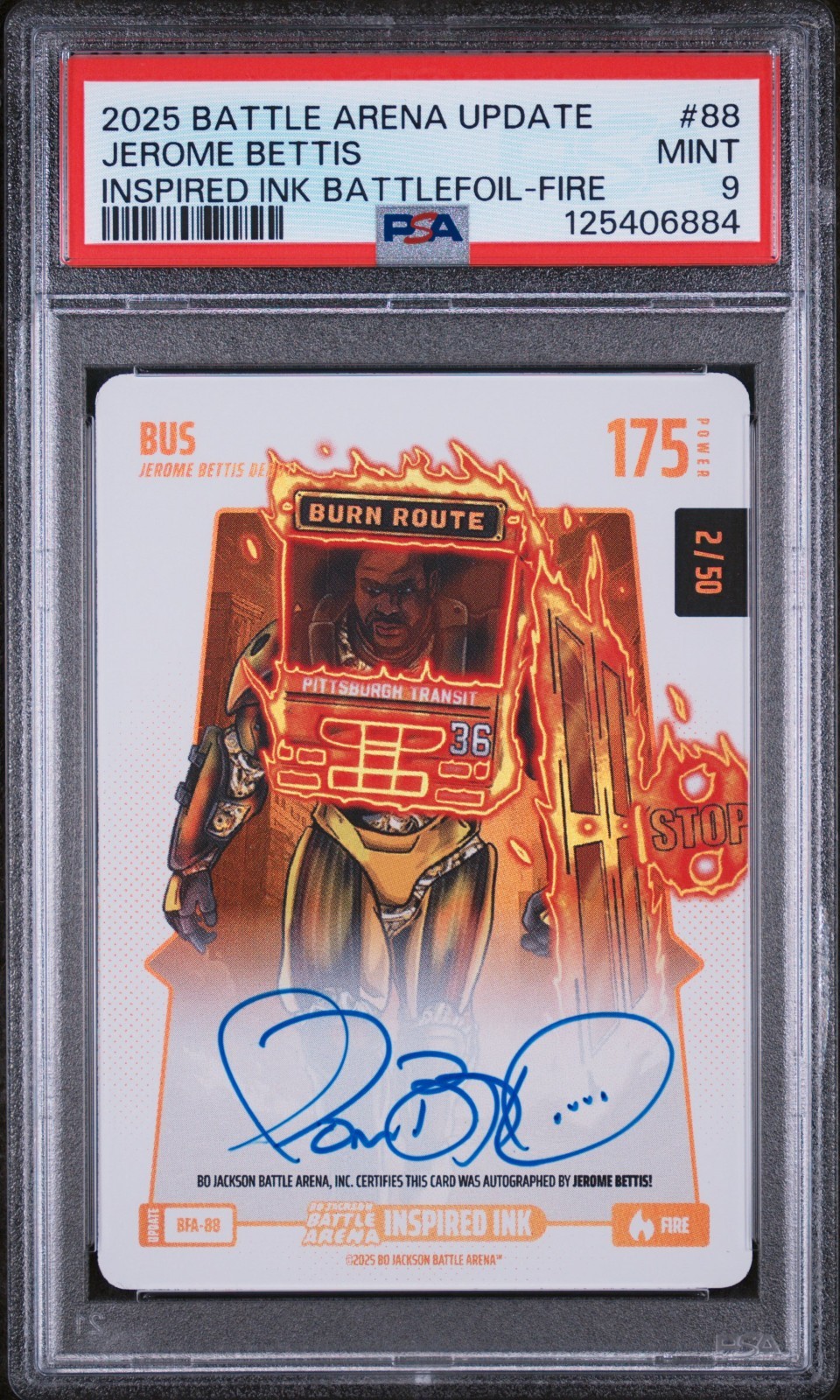 Bo Jackson 2025 BATTLE ARENA INSPIRED INK FIRE AUTO /50 JEROME BETTIS PSA 9 