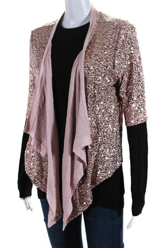 Lela Rose Karen Kane Womens Knit Top Sequin Cardigan Black Pink Size L Lot 2 - Picture 3 of 10