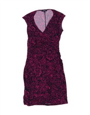 CHAPS Womens Sleeveless Sheath Dress UK 10 Small Maroon Paisley Polyester ID01