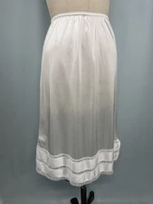 Vintage Half Slip SIZE MEDIUM ivory white nylon long length 29" USA modest