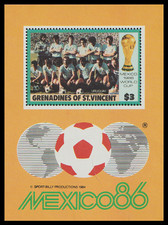 1986 San Vicente Granadinas Mundial México 1986 Bloque 17 Dentado MNH.