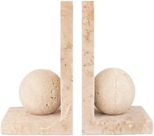 Travertine Marble Bookends | Handmade Heavy Book Holders for Shelves, Desk & Hom