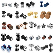 2PCS Stainless Steel CZ Round Ear Studs Earring Men Women Screw Back Earrings